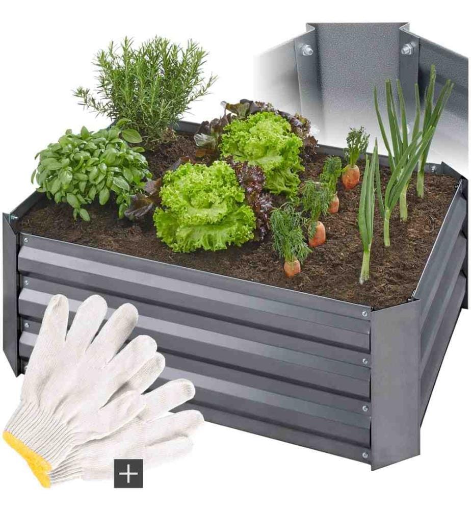 Carré potager VALERIANA galvanisé 140 L - 80 x 60 x 30 cm - gris