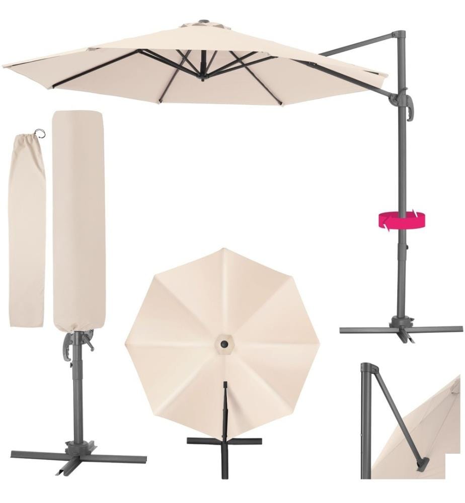 Parasol DARIA 300 cm avec pied déporté et housse de protection - beige