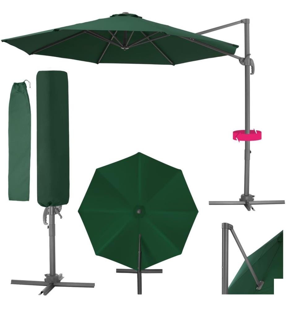 Parasol DARIA 300 cm avec pied déporté et housse de protection - vert