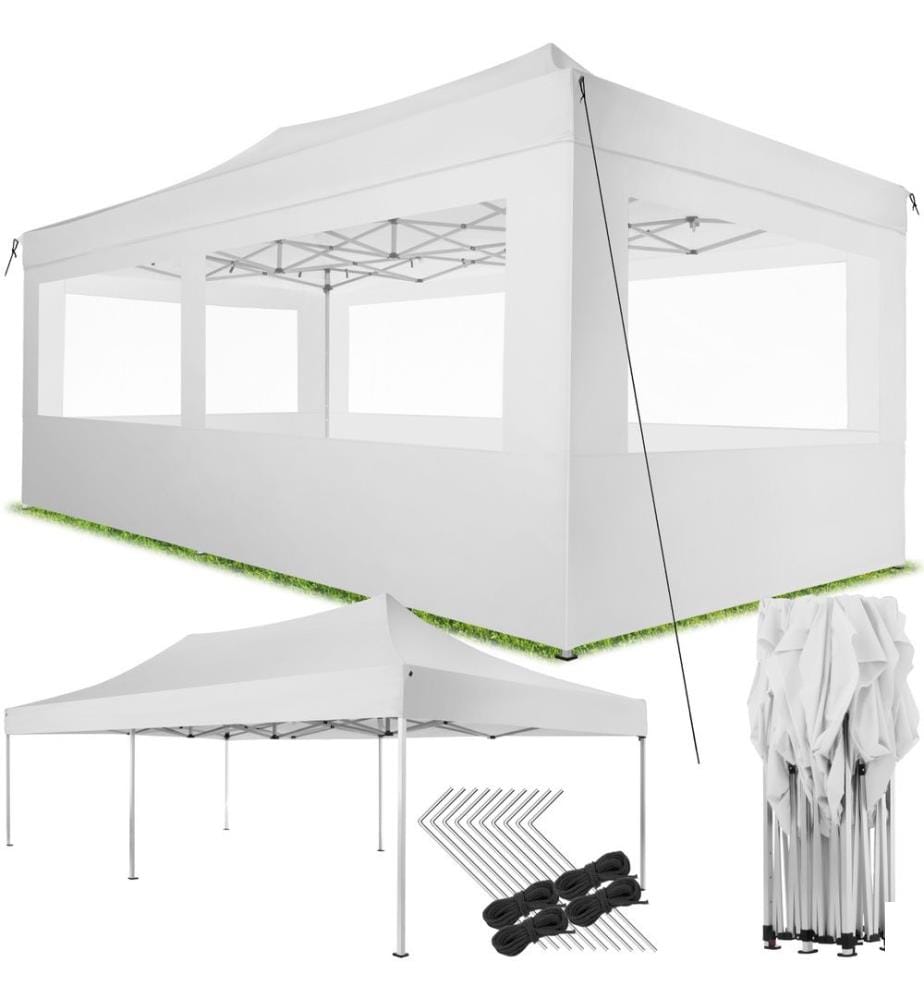 Tonnelle pliable 3x6 m avec 4 parois - blanc