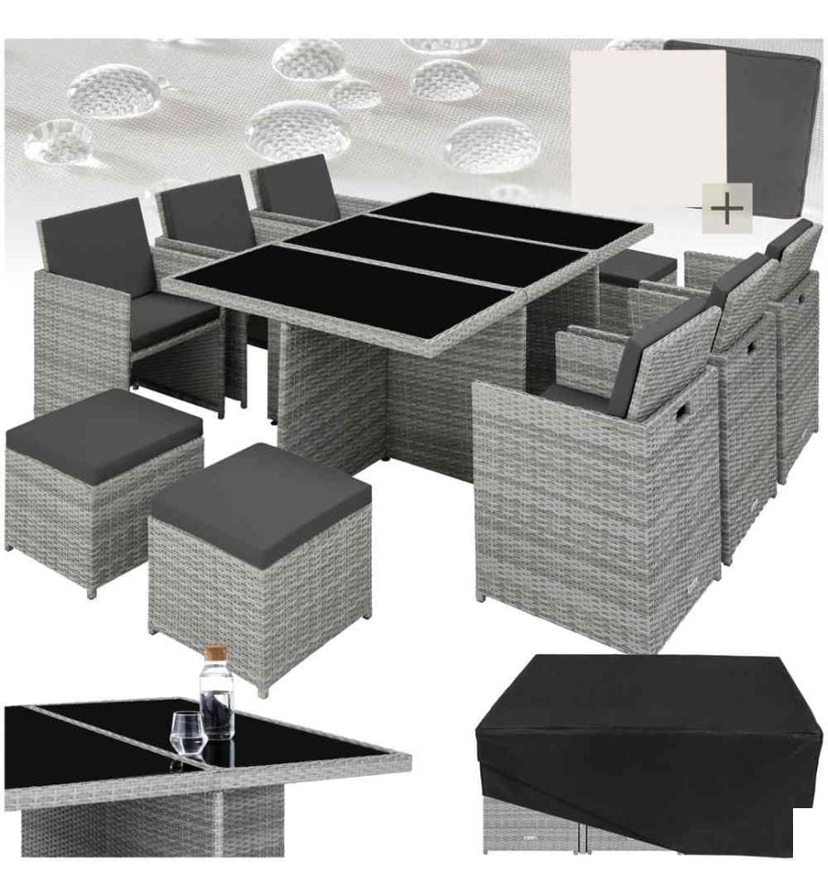 Salon de jardin NEW YORK 10 places avec 2 sets de housses housse de protection, variante 2 - gris clair