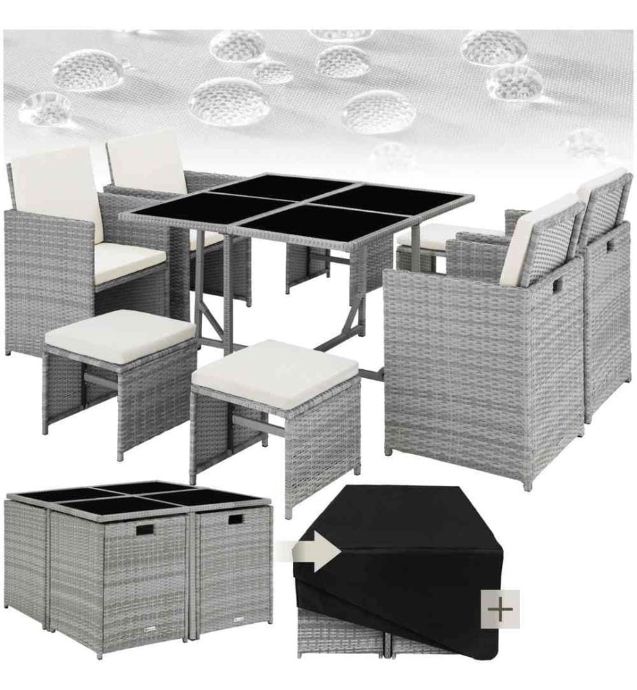 Salon de jardin BILBAO 8 places avec housse de protection - gris clair