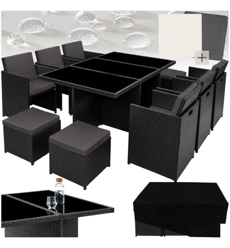 Salon de jardin NEW YORK 10 places avec 2 sets de housses housse de protection, variante 2 - noir