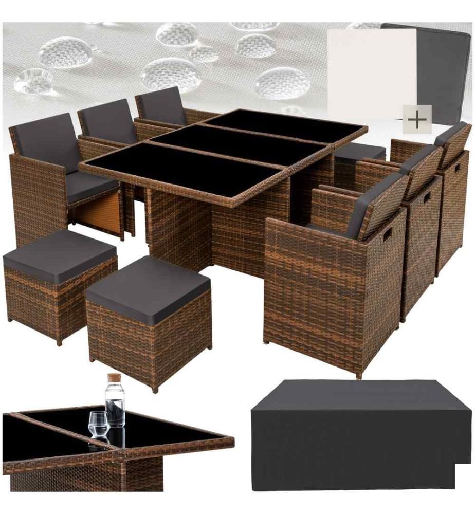 Salon de jardin NEW YORK 10 places avec 2 sets de housses housse de protection, variante 2 - noirmarron