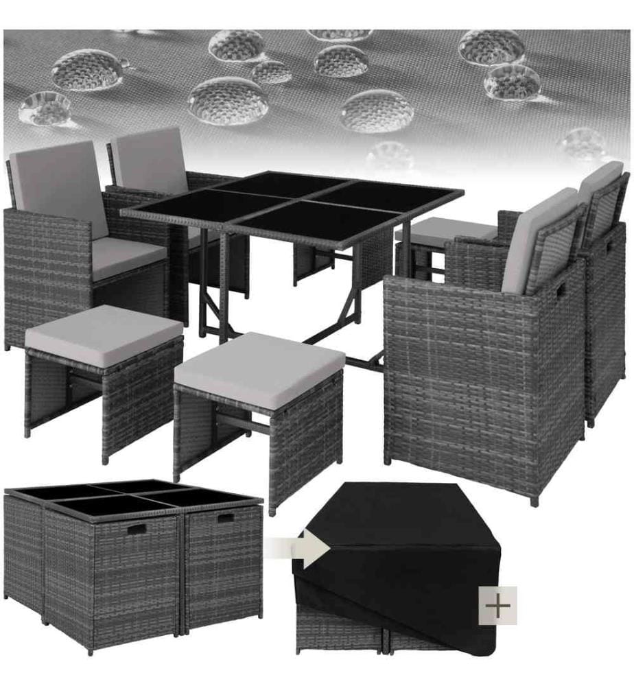 Salon de jardin BILBAO 8 places avec housse de protection - gris
