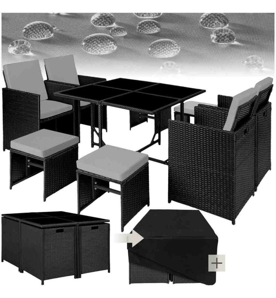 Salon de jardin BILBAO 8 places avec housse de protection - noirgris