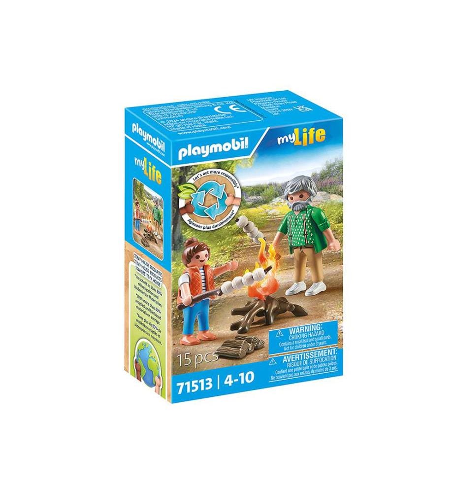 Grand-père avec petite fille et feu de camp - 71513