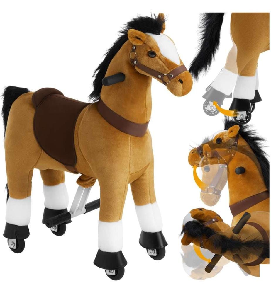 Cheval à bascule sur roulettes en peluche - 29 x 76 x 85 cm