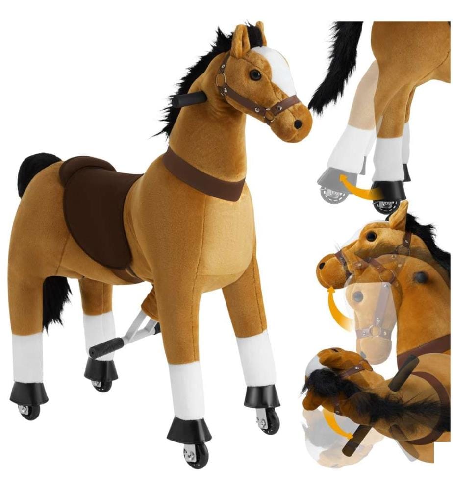 Cheval à bascule sur roulettes en peluche - 34 x 89 x 100 cm