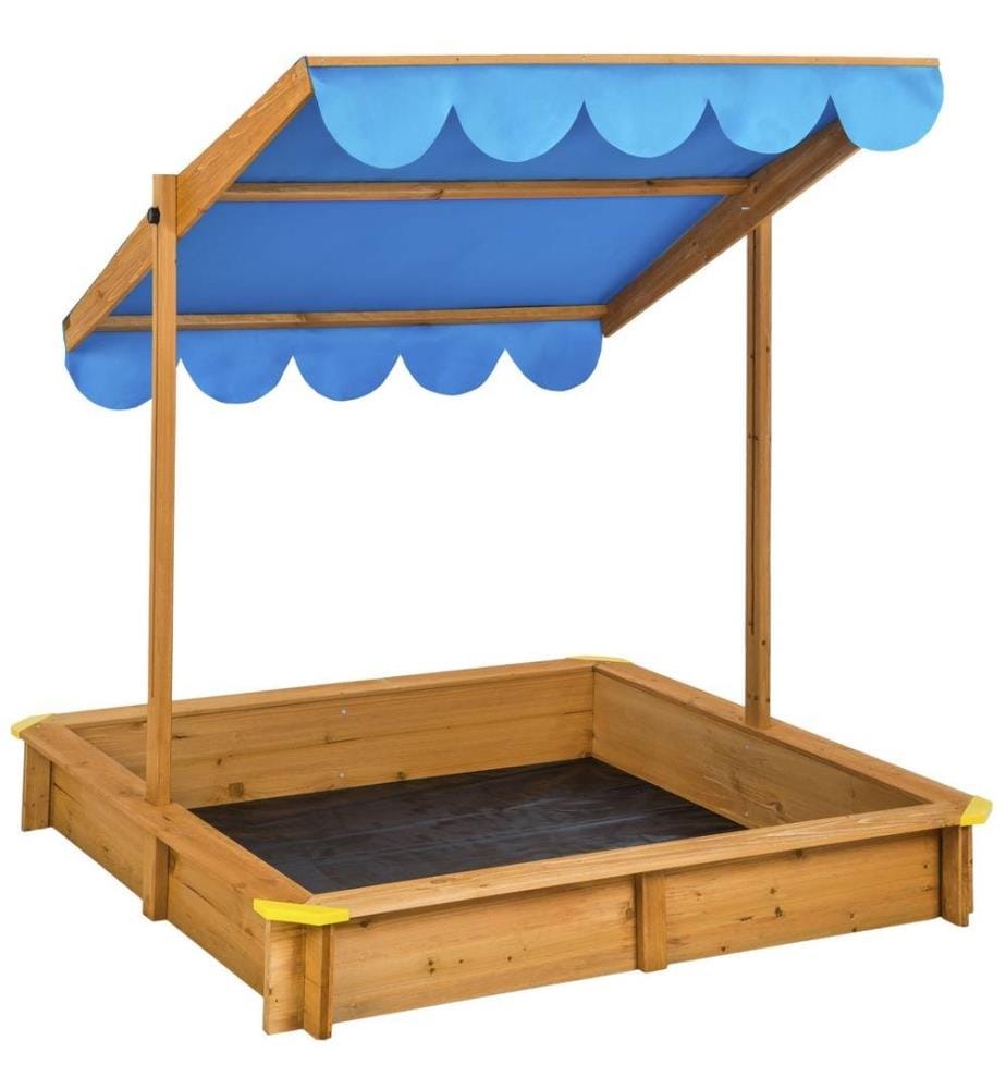 Bac à Sable de Jardin Enfant en Bois avec 1 Toit et 1 Bâche 120x120x120 cm - bleu