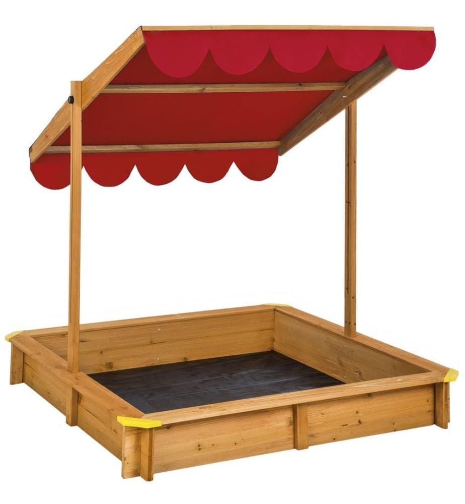 Bac à Sable de Jardin Enfant en Bois avec 1 Toit et 1 Bâche 120x120x120 cm - rouge