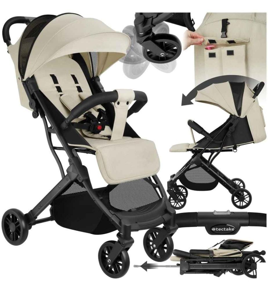 Poussette buggy FINN pliable avec harnais à 5 points - grisbeige