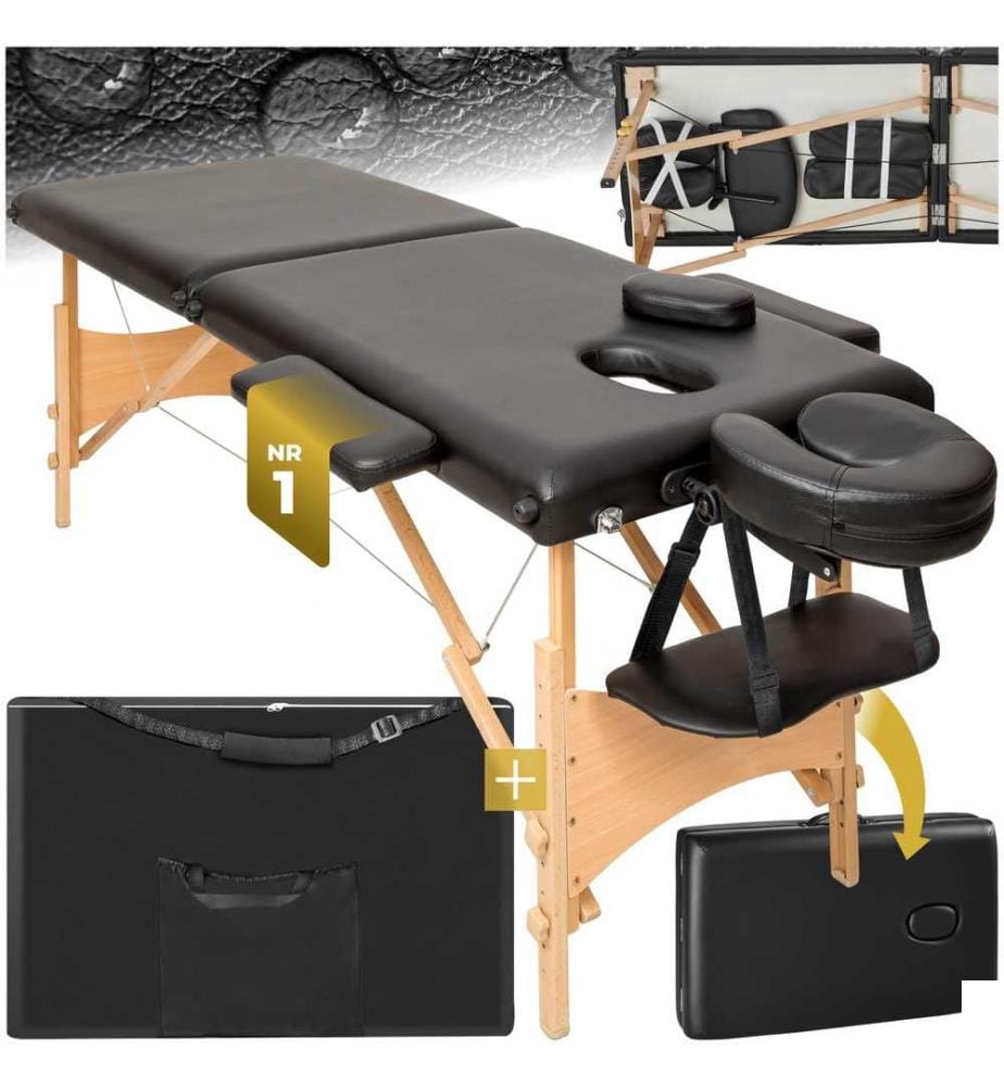 Table de massage pliante 2 zones en bois et portable - noir