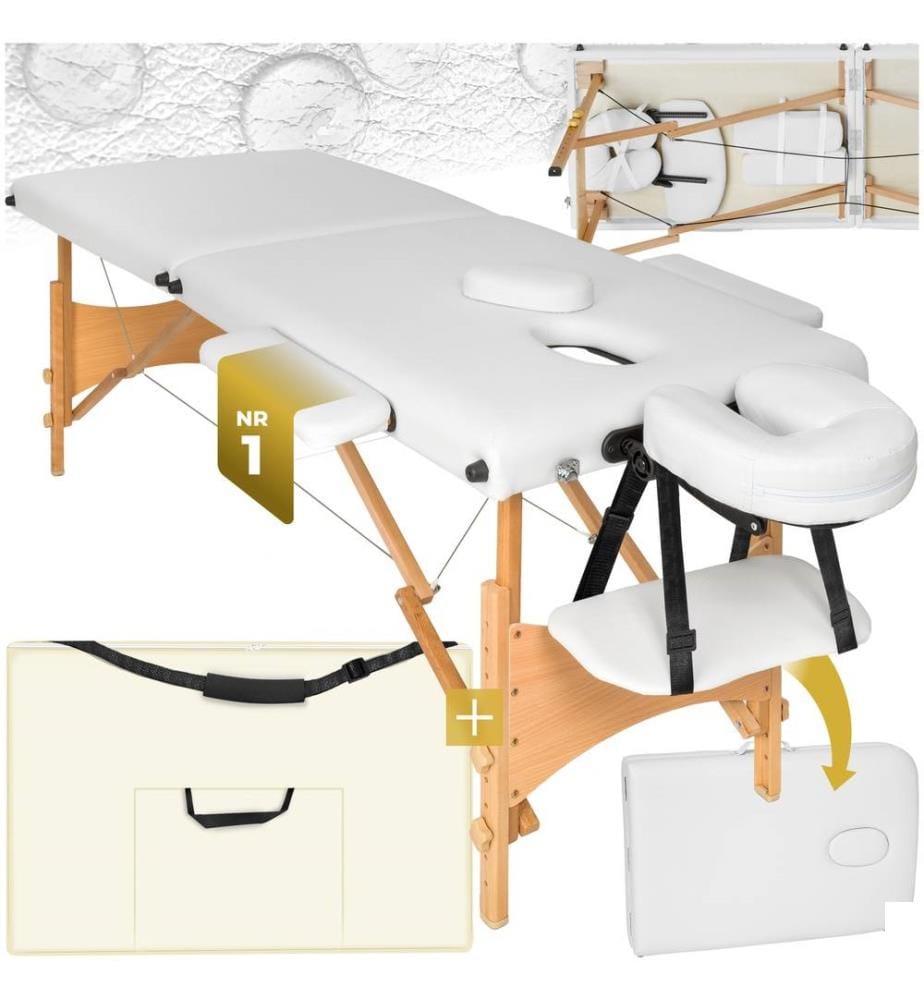 Table de massage pliante 2 zones en bois et portable - blanc