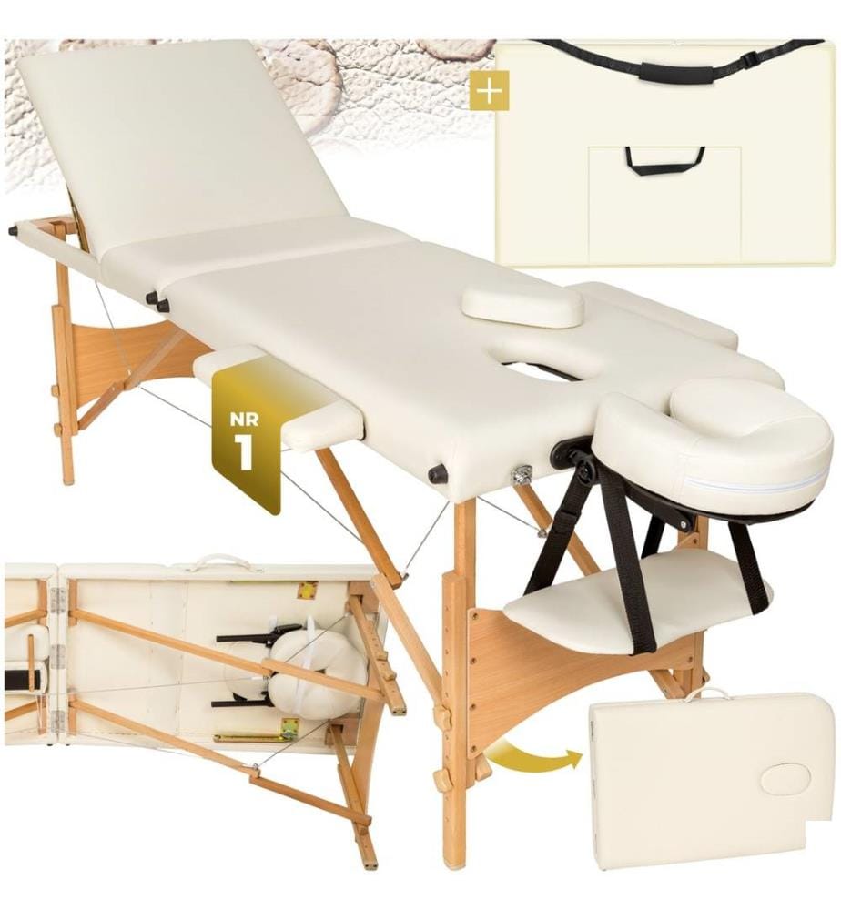 Table de massage pliante 3 Zones Bois, cosmétique, portable - beige