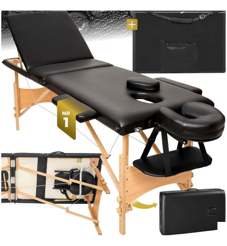 Table de massage pliante 3 Zones Bois, cosmétique, portable - noir