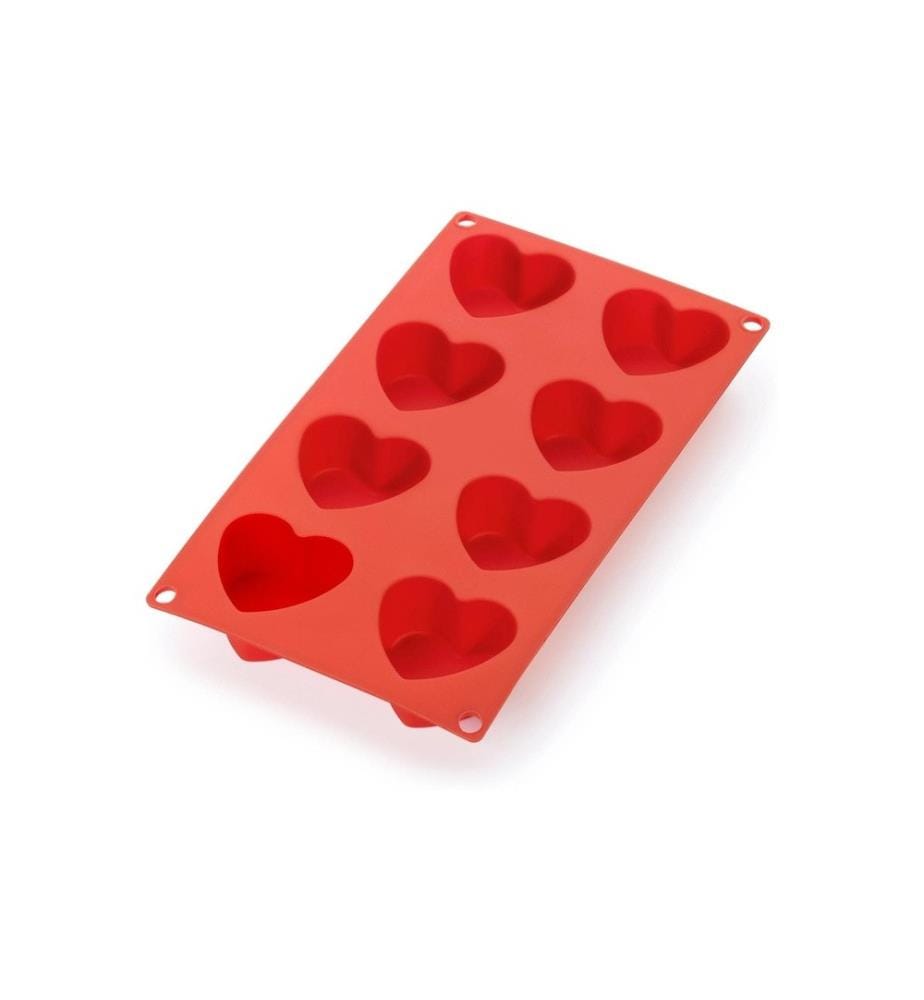 Lékué - Moule à pâtisserie à motif Curs, silicone, Rouge, 8 alvéoles