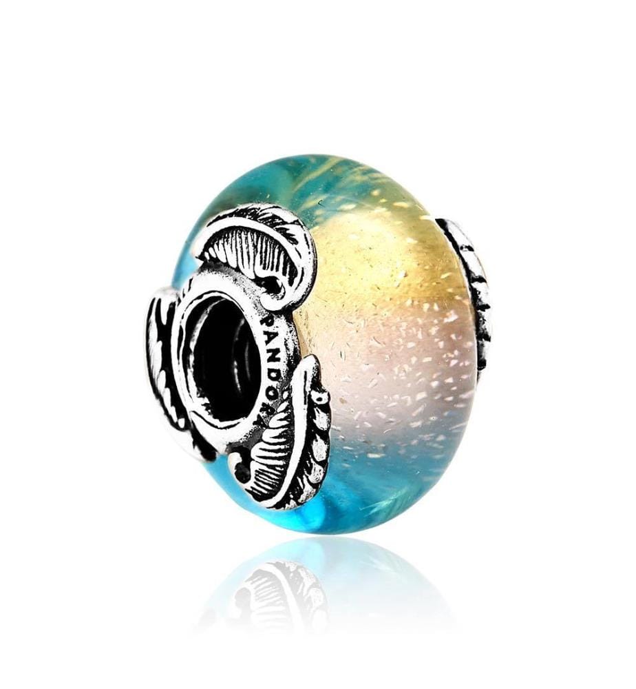 Charm Verre de Murano Multicolore & Plume Courbe - Argent 925/1000e