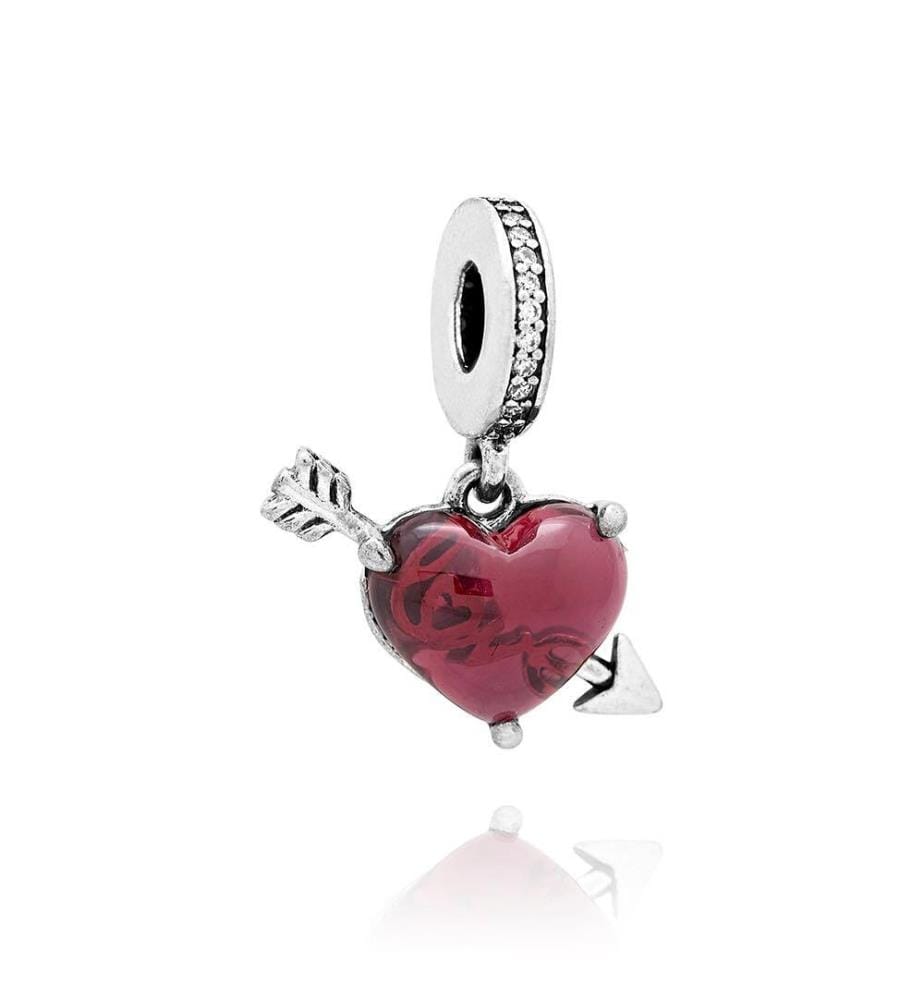 Charm Pendant Cœur & Flèche Verre de Murano Rouge - Argent 925/1000e