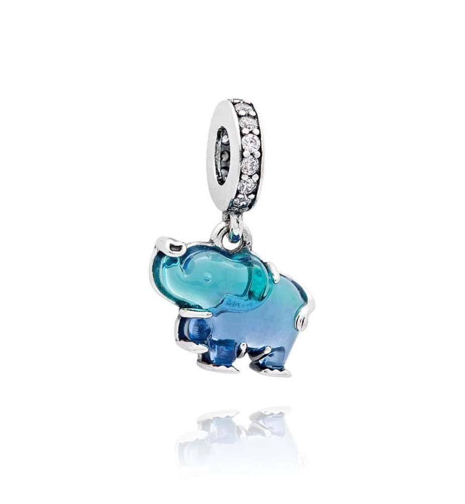 Charm Pendant Éléphant en Verre de Murano Bleu - Argent 925/1000e