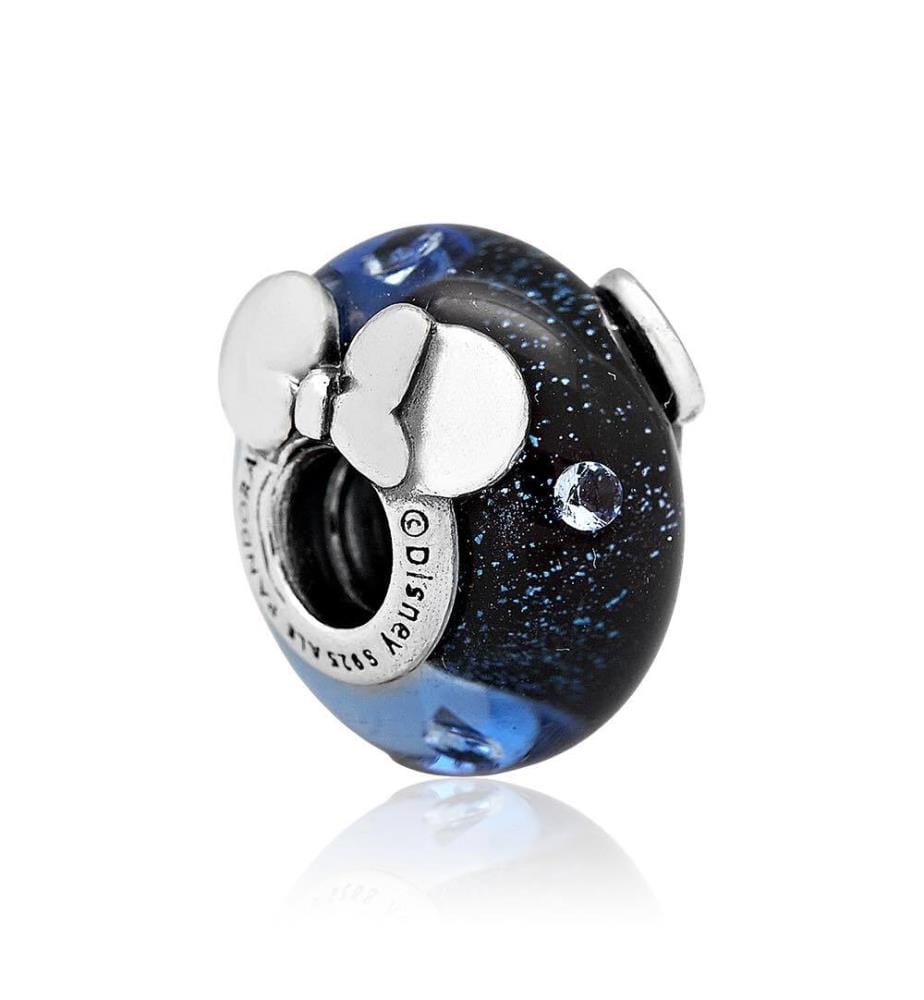 Charm Disney Mickey Mouse & Minnie Mouse Verre de Murano Bleu - Argent Sterling
