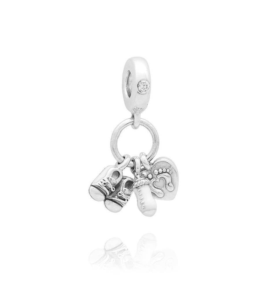 Charm Pendant Biberon et Chaussures Bébé - Argent 925/1000e