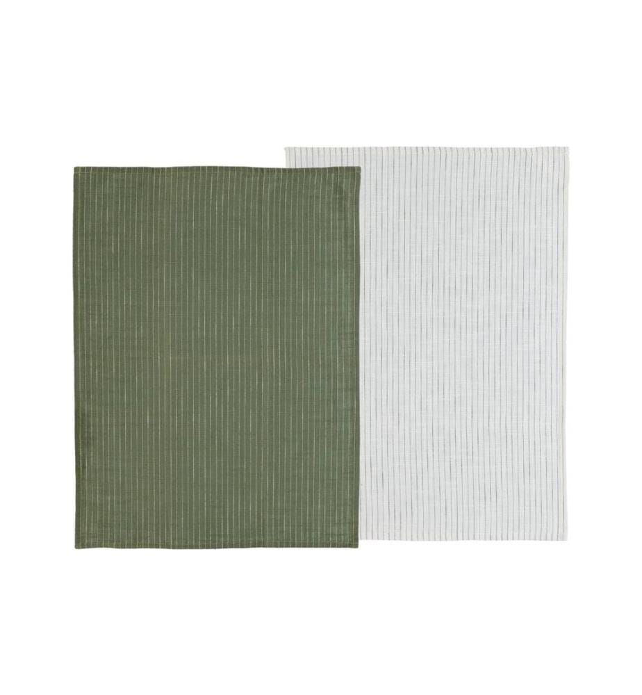 Södahl Ensemble de torchons pour la vaisselle Chambray Soft 2 pièces, Vert olive/Blanc