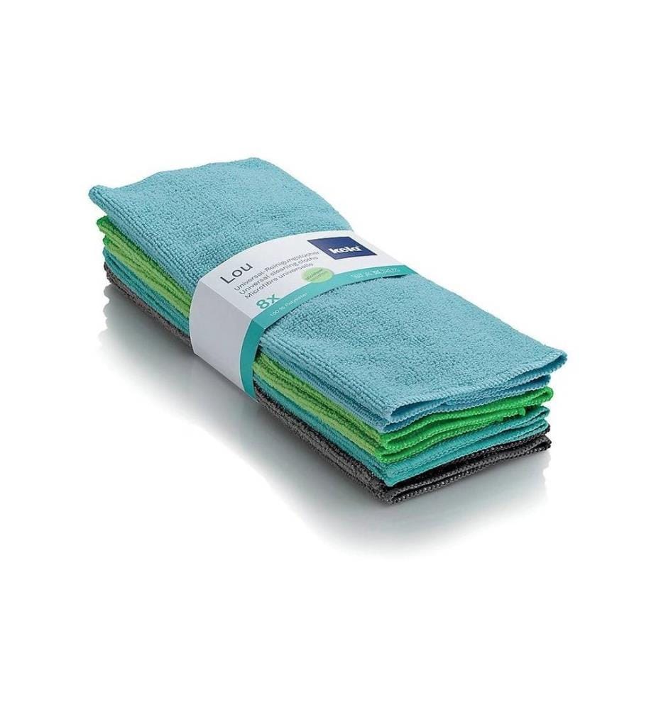 KELA - Chiffon de nettoyage en microfibre Lou 8 Pièce/s, Gris/Bleu clair/Turquoise