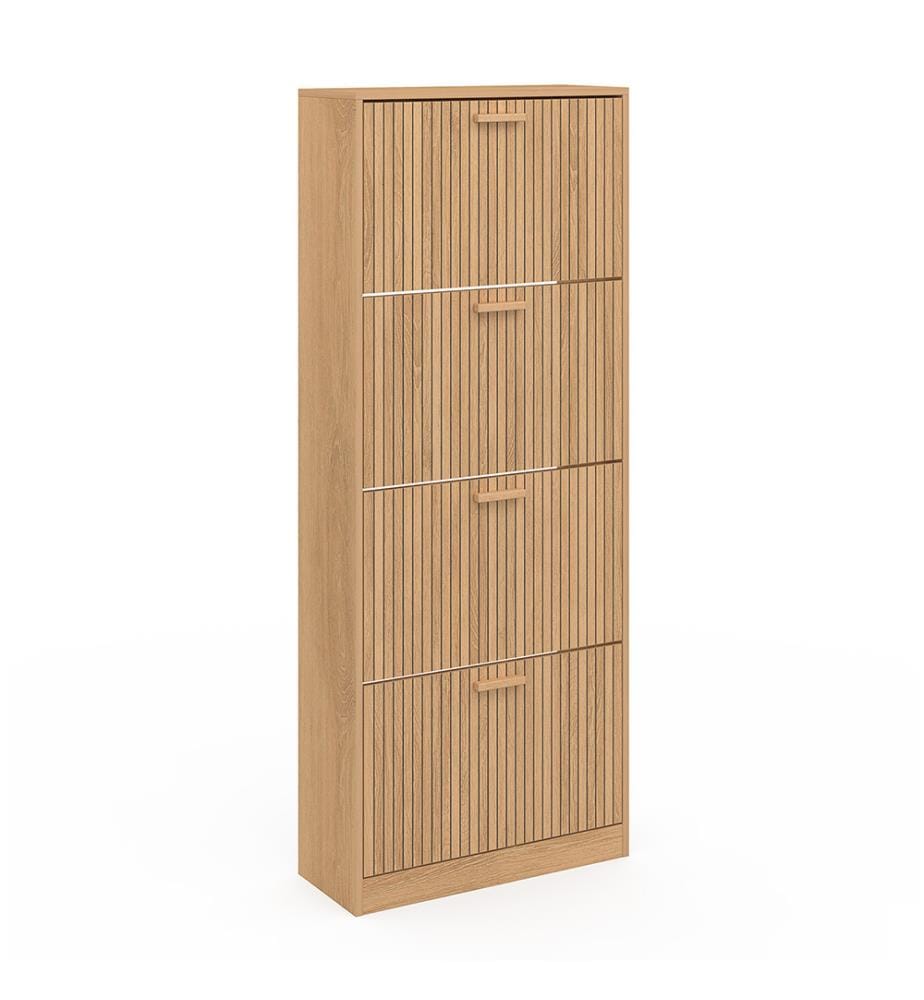 Meuble à chaussures Faustine 4 portes effet lattes - 24 paires - Brun