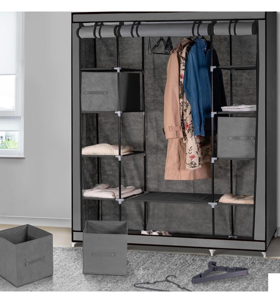 Armoire de Rangement Optimale avec 2 Cubes de Rangement et 10 Cintres 135x175x45cm