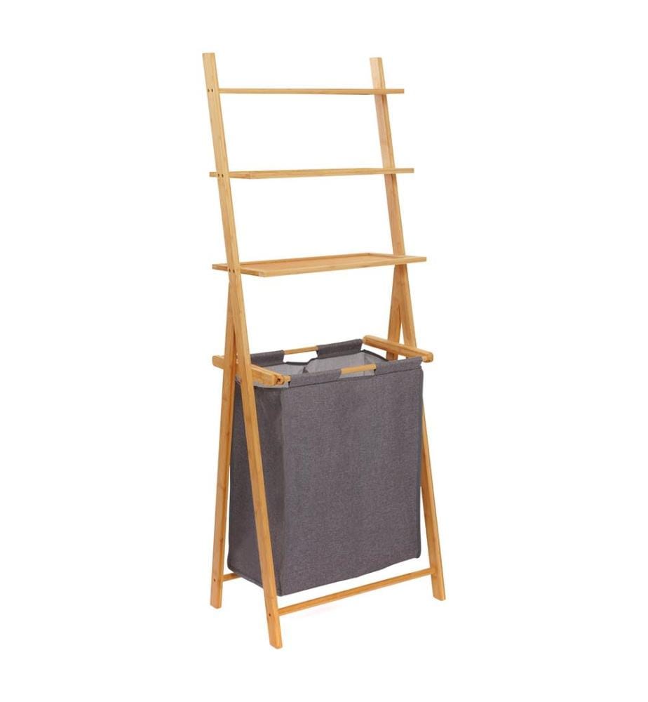 Panier à Linge Maya Double Compartiments avec 3 Étagères - Brun