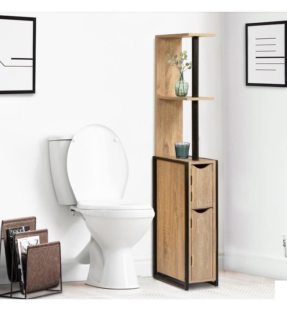 Meuble WC avec Étagères + Portes Timéo - 18x30x119cm - Naturel