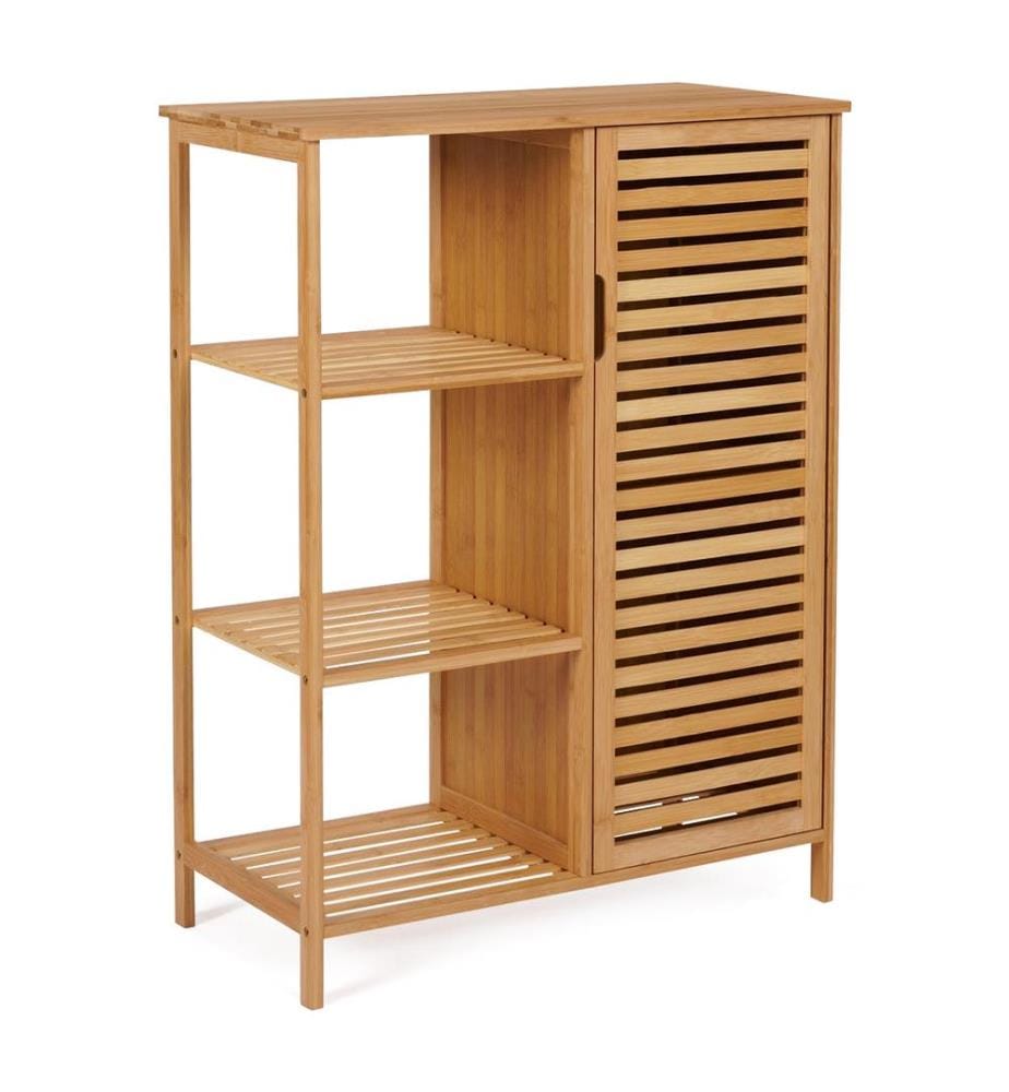 Meuble pour salle de bain Maya 1 porte en bambou - 66x33x87cm - Brun