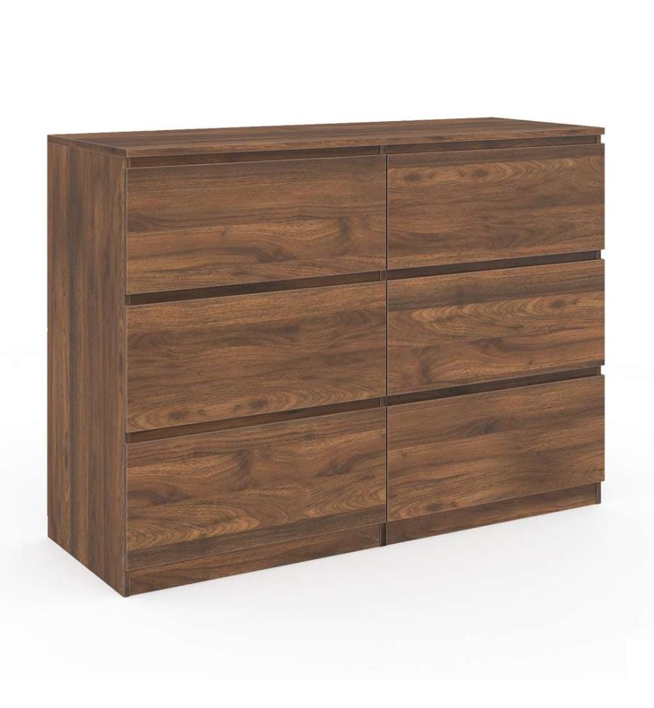 Commode Tom 6 tiroirs effet bois noyer - Brun