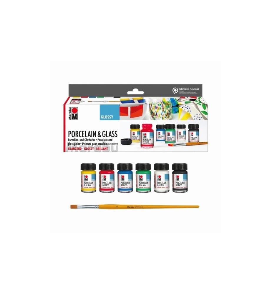 MARABU - Peinture sur verre et porcelaine Kit de démarrage brillant 7 pièces