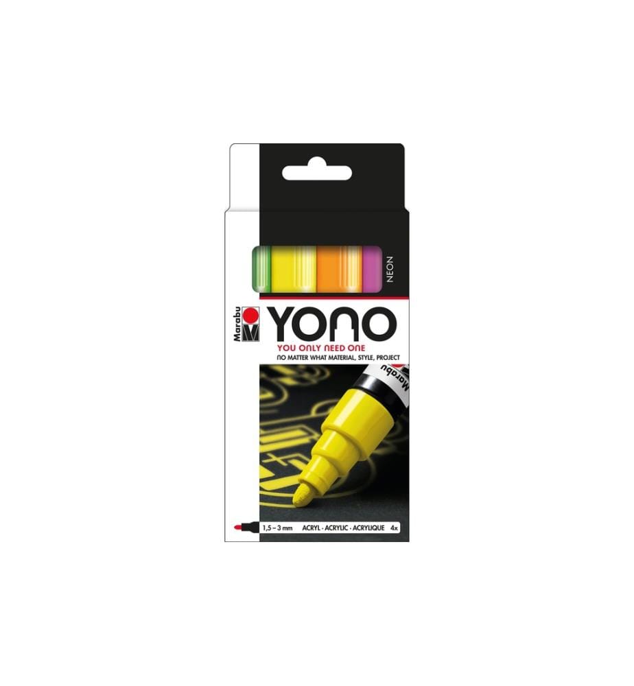 MARABU - Marqueur acrylique YONO Set 1.5 - 3 mm, 4 pièces, néon