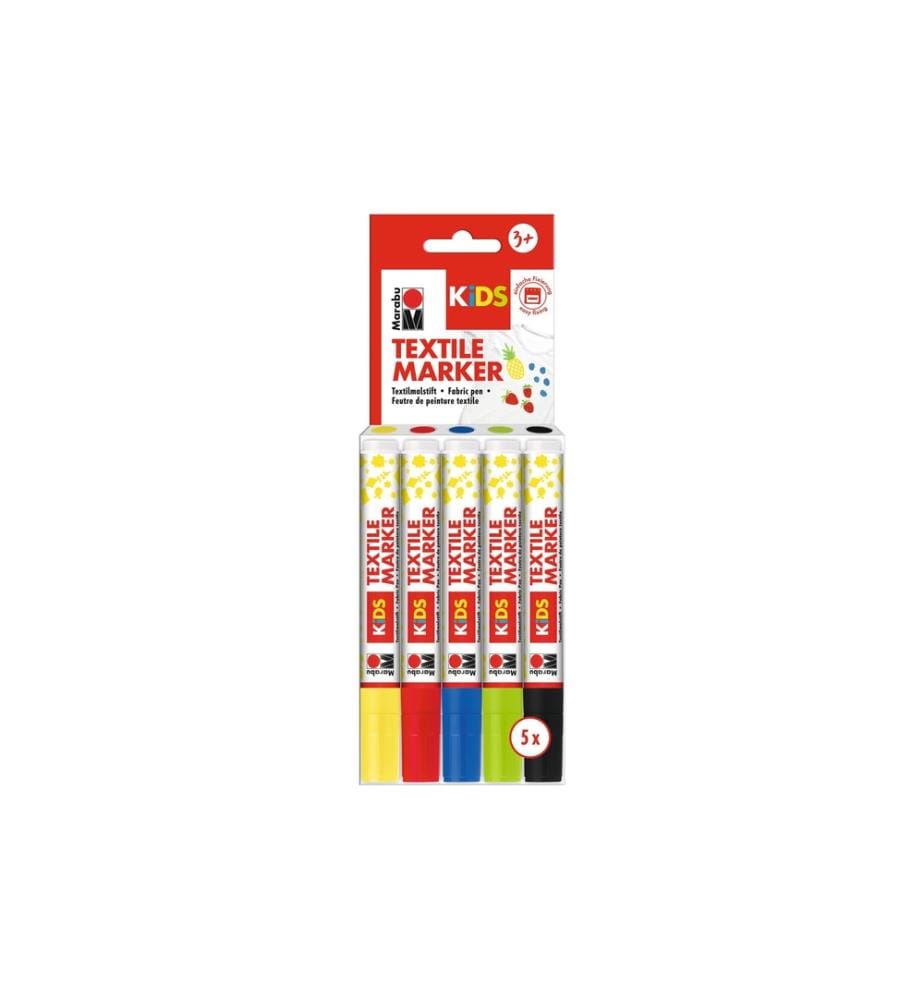 MARABU - Marqueur pour textiles KiDS 3 mm, 5 couleurs