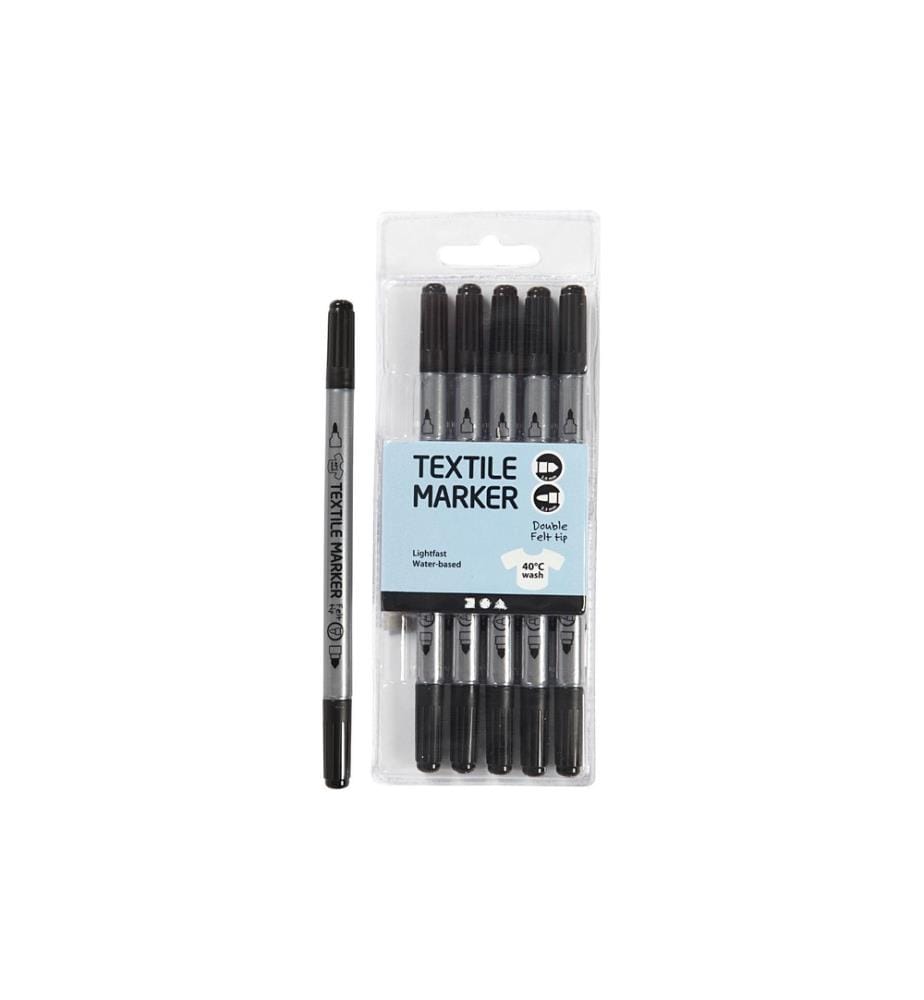 CREATIV COMPANY - Marqueur pour textiles 2.3 + 3.6 mm Noir6 pièces