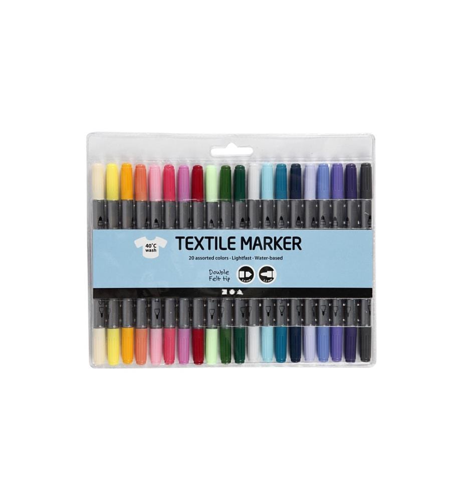 CREATIV COMPANY - Marqueur pour textiles 2.3 + 3.6 mm Multicolore20 pièces