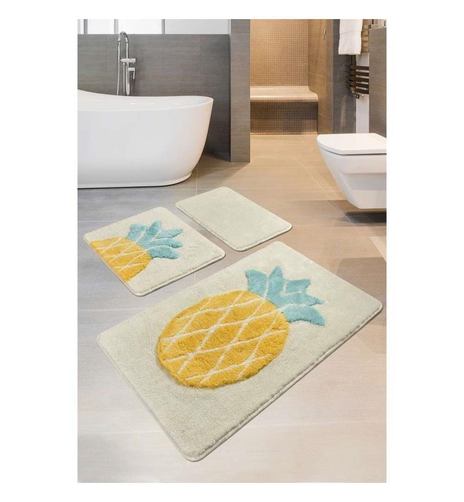 Set de tapis de bain en acrylique, 3 pièces, multicolore, 100% acrylique