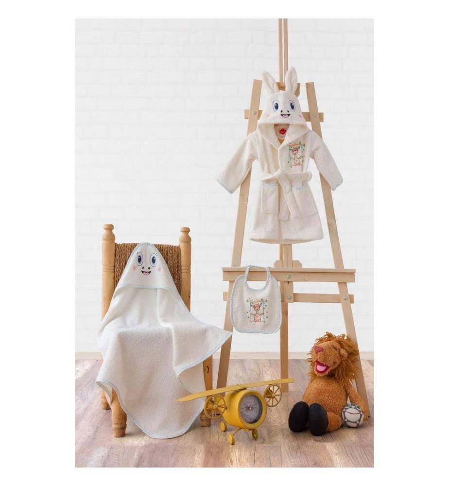 Ensemble de bain pour bébé, crème, 100% coton, peignoir de bain pour bébé : 0-2 ans