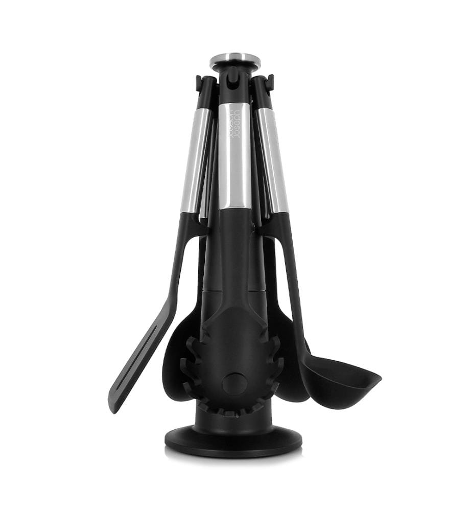 Set carrousel d'ustensiles en silicone en acier inoxydable 5 pièces - Noir et gris