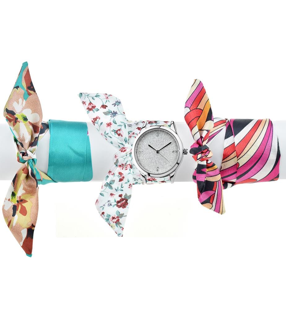 Montre ses 3 bracelets foulards interchangeables - Couleurs
