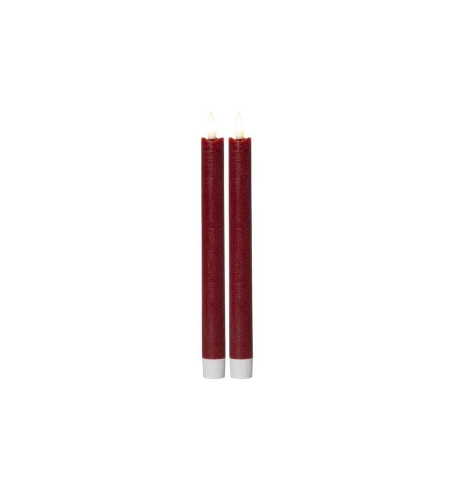 STAR TRADING - Set de bougies LED sur tige Dîner Flamme Ø 2.2 x 24.5 cm, Rouge, 2 pces