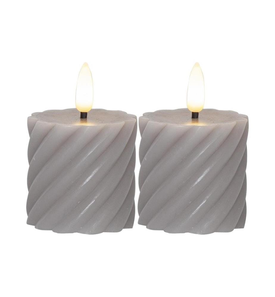 STAR TRADING - Set de bougies LED Flamme Swirl, Ø 5 x 7.5 cm, Gris, 2 Stk