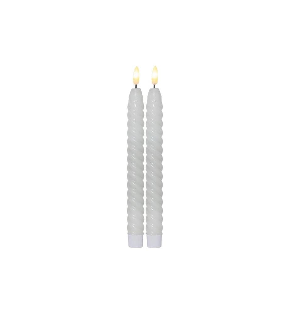 STAR TRADING - Set de bougies LED sur tige Flamme Swirl, Ø 2.3 x 25 cm, Blanc, 2 pces