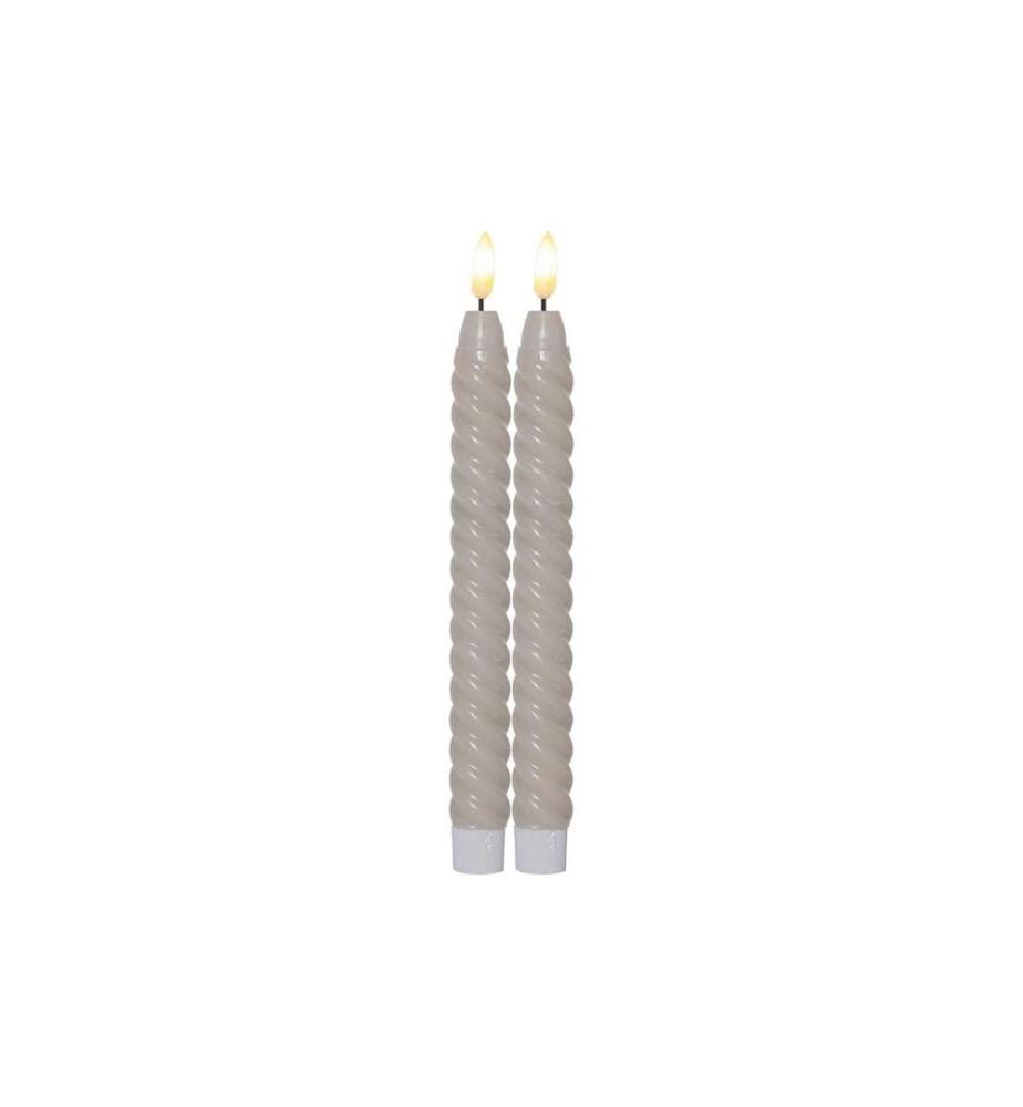 STAR TRADING - Set de bougies LED sur tige Flamme Swirl, Ø 2.3 x 25 cm, Beige, 2 pces