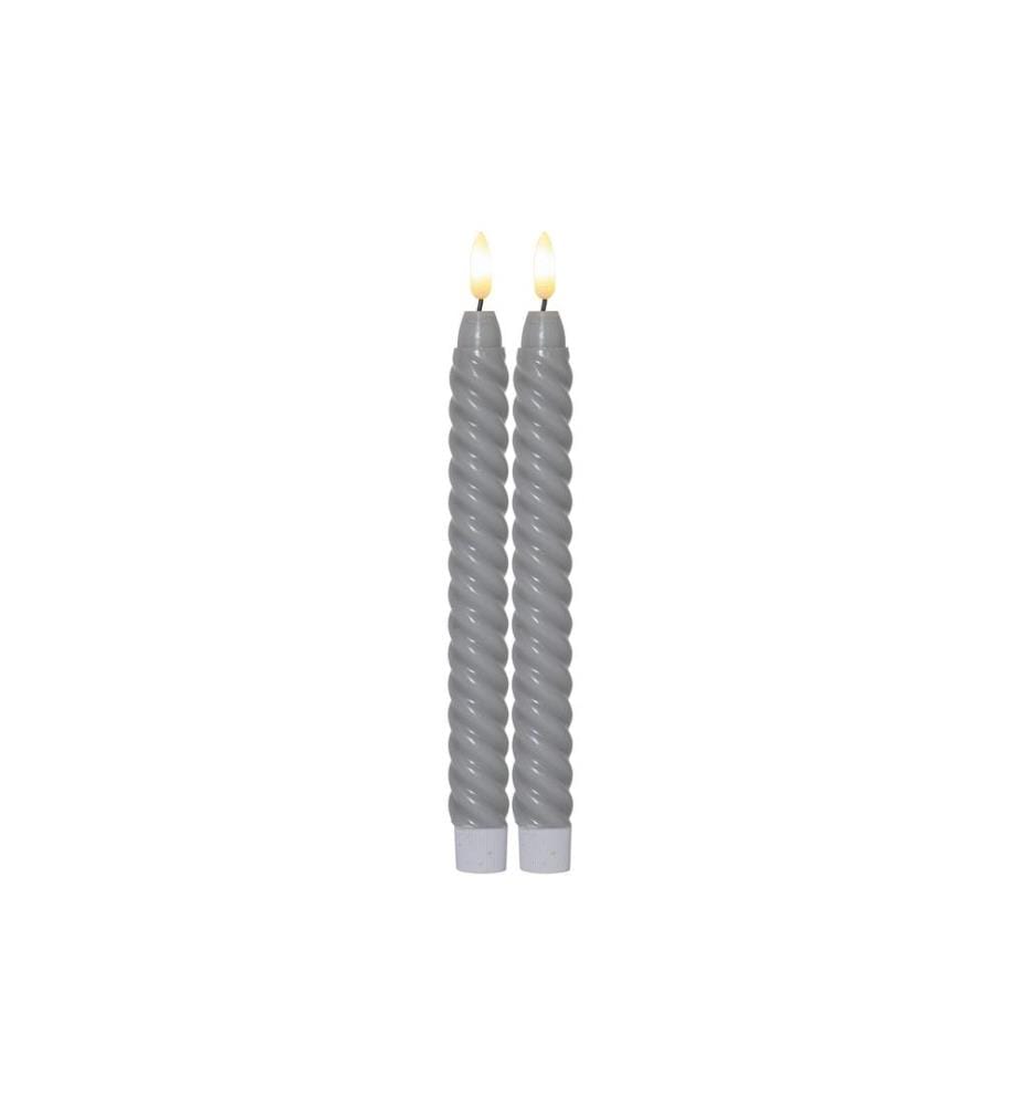 STAR TRADING - Set de bougies LED sur tige Flamme Swirl, Ø 2.3 x 25 cm, Gris, 2 pces