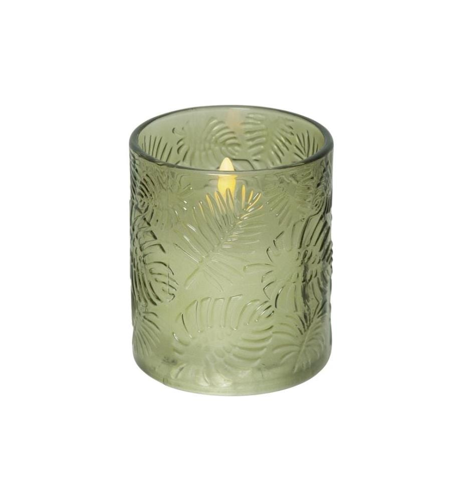 STAR TRADING - Bougie LED Feuille de flamme Pillar, Ø 8.5 x 10 cm, vert