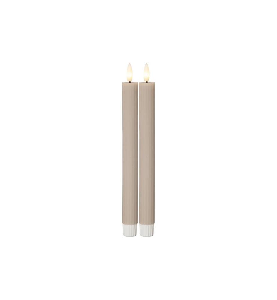 STAR TRADING - Set de bougies LED sur tige Flamme Stripe, 25 cm, beige, 2 pièces